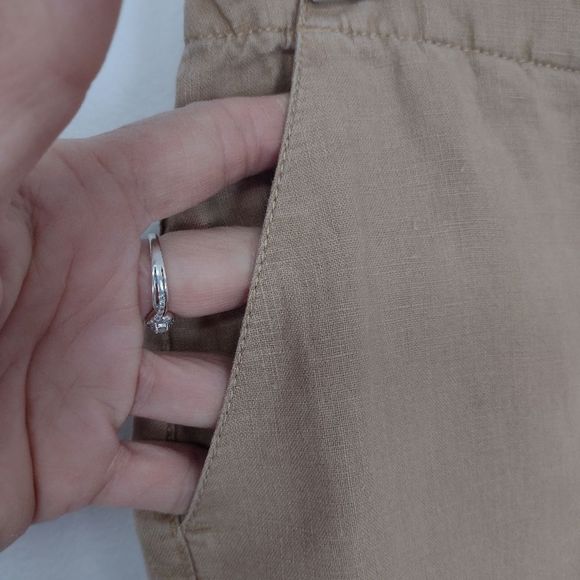 OLD NAVY Pants Linen Tan Cropped Drawstring Zip Front Pants Sz 1 Coastal Summer - Picture 4 of 10